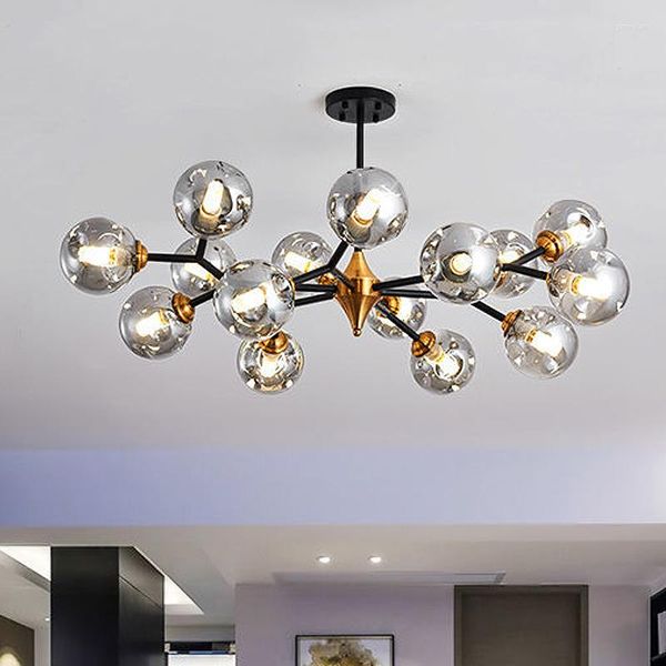 Pendelleuchten Wohnzimmer Kronleuchter Licht Luxus Modern Französisch Grau/Gold Rundes Glas Home Led Dekoration Salon Zweige Lampe