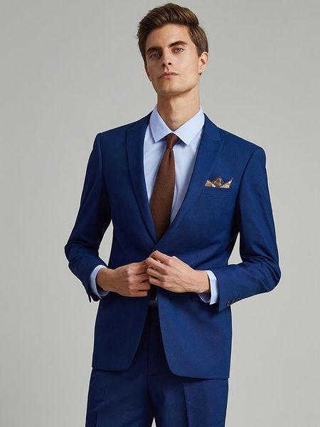 Abiti da uomo blazer uomini set blazer pantalone blu singolo petto 2023 estate sottile slim fit uomo d'affari abiti da sposa da sposa