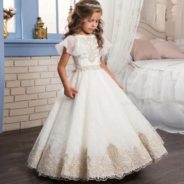 Vestidos femininos concursos para crianças vestido de dama de honra para fantasia de casamento Princesa branca noite baile de vida vestido de roupas