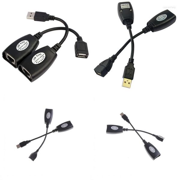 Cabos de computador 1 Definir preto USB a RJ45 Cabo de extensão Tipo A Male A Male feminino Adaptador Extender Cat5e/6 Rede