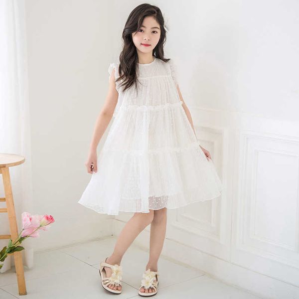 Abiti da ragazza Ragazze adolescenti Chiffon Cute Dot Princess Dress 2022 Estate Nuovi bambini Senza maniche Abbigliamento casual Elegante Due strati # 9446 0131