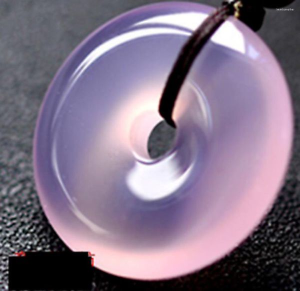 Anhänger Halsketten chinesische eisige Lavendel Chalcedon Circle Donut Amulett mit Schmuckkabel