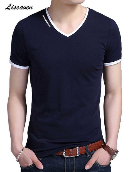 Herren T-Shirts Liseaven Men T Shirt 2019 V-Ausschnitt Baumwoll T-Shirt Kurzärmel T-Shirts Herren Slim Fit Solid Color Tee Shirt Y2302