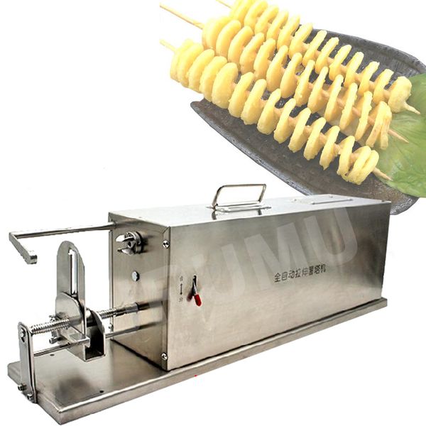 Elektrikli Frand Fry Cutter Patates Kulesi Yapımı Makinesi Yeni Spiral Cips Twisted Patates Dilimer