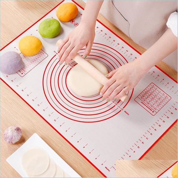 Matten Pads Sile Gebäck Matte Non Stick Backen Kneten Teig Fondant Rolling Pad mit Messung Küche Kochen Gadgets Drop Delive dhbvx