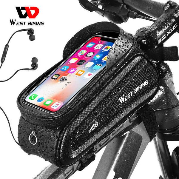 Borse laterali WEST BIKING Bicicletta Telaio anteriore antipioggia Tubo superiore Ciclismo Cassa del telefono da 7,0 pollici Accessori touchscreen Borsa da bici MTB 0201