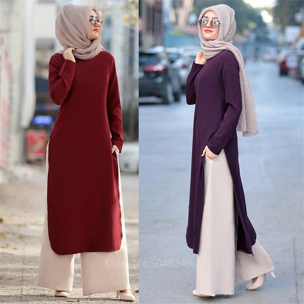 Abbigliamento etnico Set di due pezzi Top e pantaloni Donna Turchia Musulmano Abaya Split Abiti Ramadan Kaftan Abito islamico Modest 230131