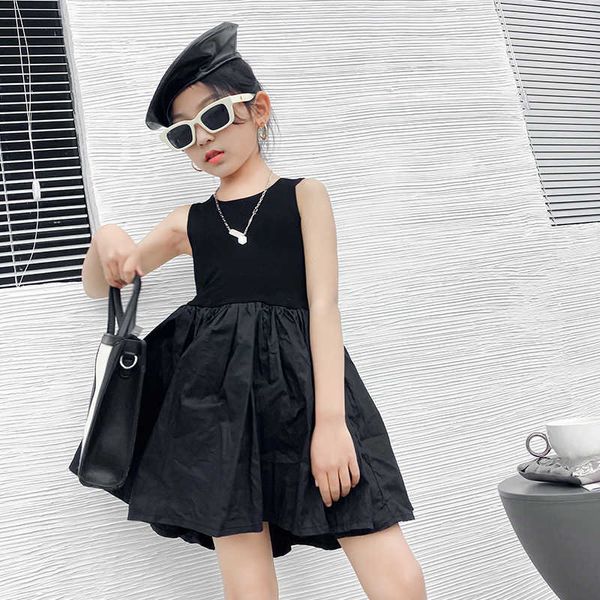 Ragazza da 10 anni Moda Elegante Bambino Nuovi Bambini Estate Bambino Nero Patchwork Abito Abbigliamento per bambini #6199