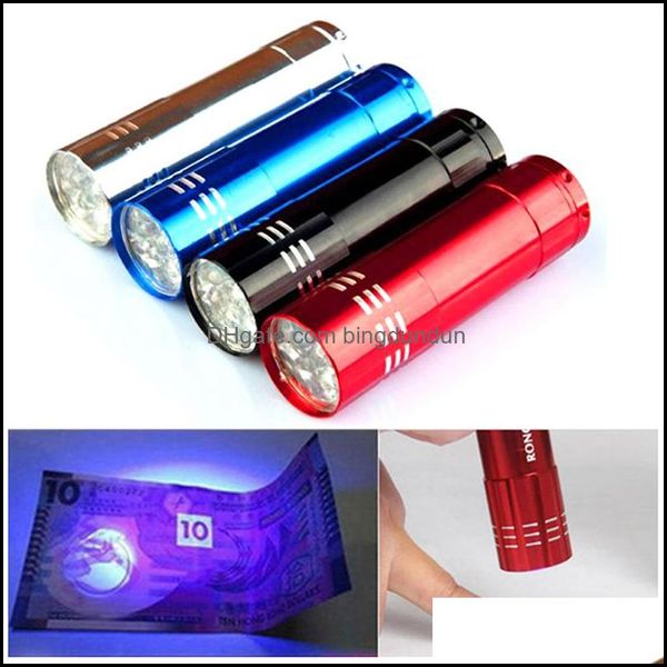 Diğer Etkinlik Partisi Malzemeleri Mini UV 9 LED El Feneri Violet Işık Torç Lambası Pil Traviolet Antifake Para Dedektörü İdrar Dr Otocf