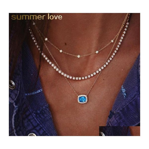 Подвесные ожерелья Bohemian Vintage MTI Layer Crystal Collecle Blue Choker для женщин Элегантные оптовые ювелирные изделия Поставки подвески Otgi3