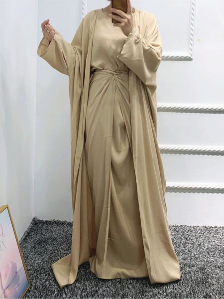 Roupas étnicas djellaba vestido muçulmano 3 peças ternos muçulmanos