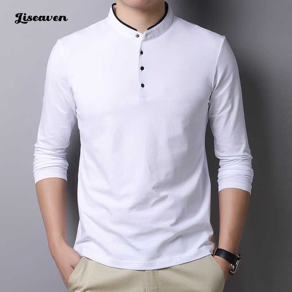 Herren T-Shirts Liseaven neue Baumwoll-T-Shirt Männer Langes T-Shirt Full Sleeve T-Shirt Männer Feste Farben T-Shirts Tops T-Shirts Mandarin Kragen Herren Kleidung Y2302