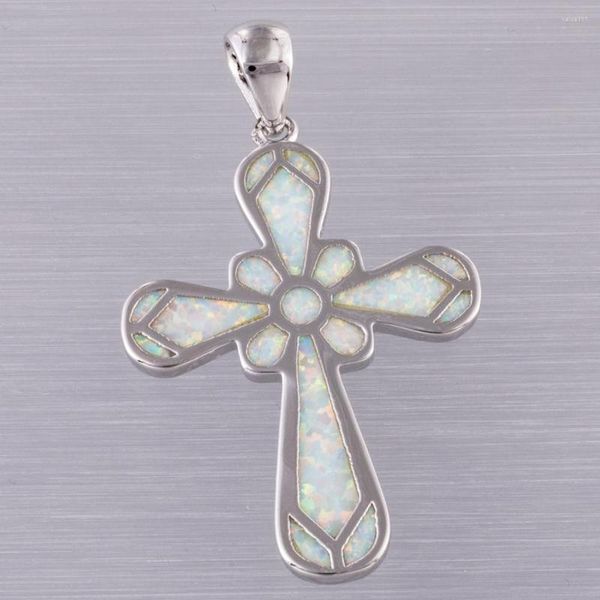 Kolye Kolye Kongmoon Celtic Cross Beyaz Ateş Opal Gümüş Kaplama Takı Kadınlar Kolye