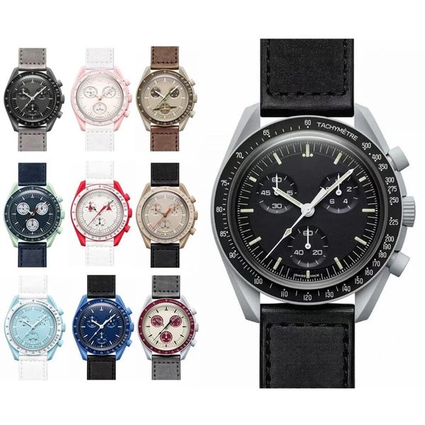 Plastic Moon Mens relógios de função completa Quarz cronógrafo assistir missão para Mercury 42mm Nylon Luxury Watch Edition Limited Master Wristwatches MN006