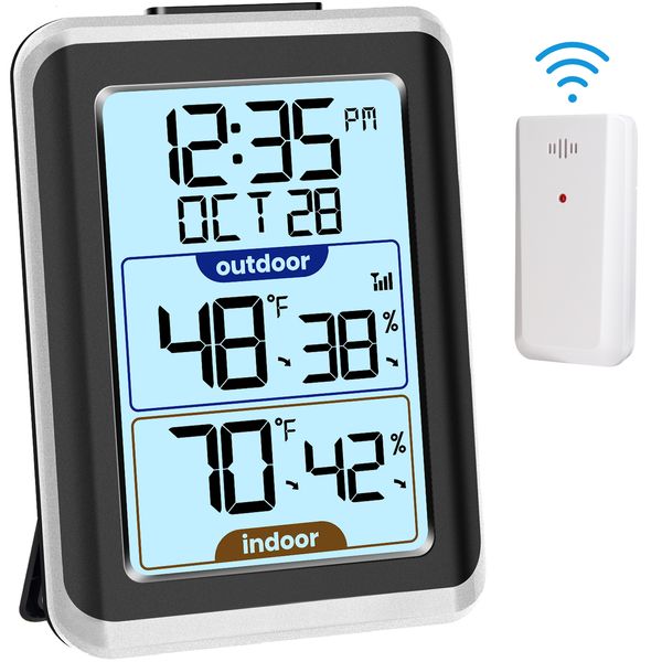 Haushaltsthermometer Geevon Indoor Outdoor Thermometer Drahtloses digitales Hygrometer Temperaturmessgerät mit Zeitbereich 200ft60m Luftfeuchtigkeit 230201