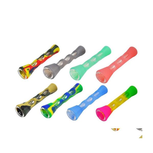 Pipe per fumatori Sile Glass Herb Pipe 87Mm One Hitter Piroga Tabacco Sigaretta Mano Cucchiaio Accessori per fumo Drop Delivery all'ingrosso Hom Dhiav