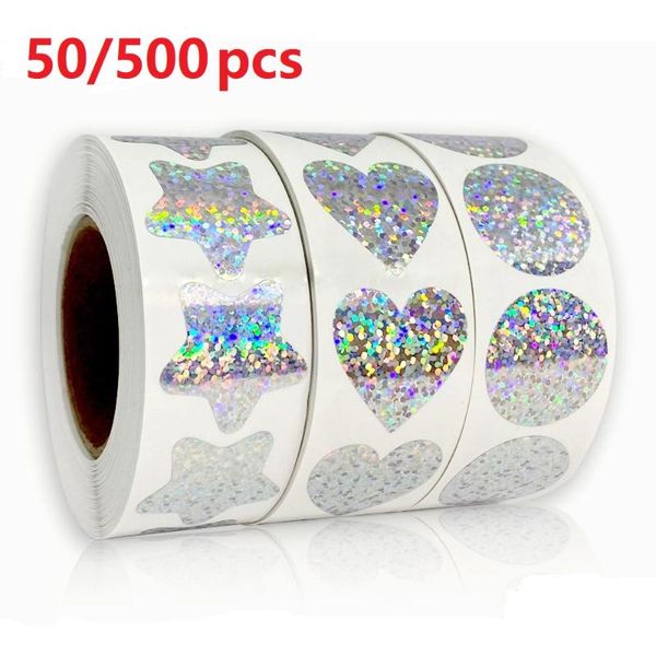 Geschenkpapier Exquisite 50/500 Stück Laser Blank Love Heart Stars Runde Aufkleber Handgemachte Dekoration Urlaub Geburtstag Party Siegeletikett StickerGi