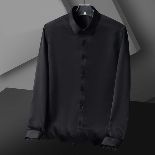 Camicie casual da uomo Camicia elegante in raso di lusso Vestibilità regolare Seta Dance Party Manica lunga aderente Tuxedo senza rughe 230201