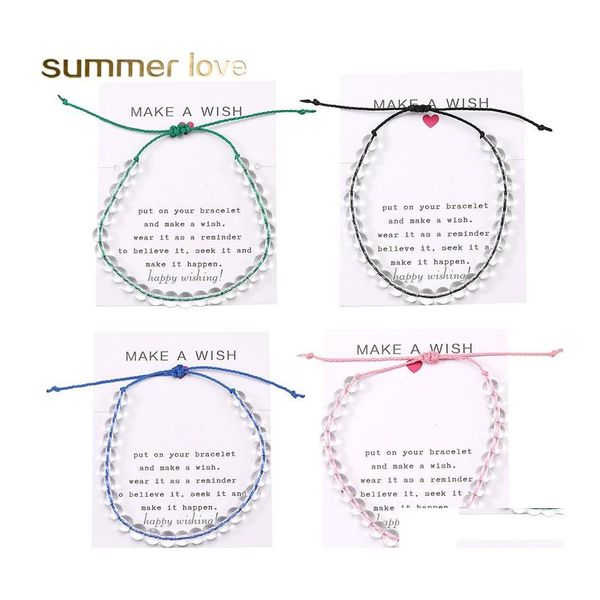 Fili di perline 4 Oceano Pietra naturale Perline trasparenti Bracciale con perline Corda per donna Amicizia Boho Beach Gioielli fatti a mano Desiderio Regali Otcm0