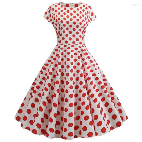 Vestidos de festa 2023 Polca rosa Mulheres vestido de verão casual elegante retro vintage 50s 60s manto femme rockabilly swing vestidos