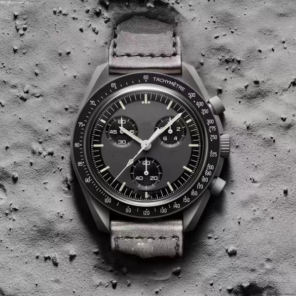 Plastic Moon Mens relógios de função completa Quarz Chronograph Watch Mission to Mercury 42mm Nylon Luxury Watch Edition Limited Master Wristwatches M02