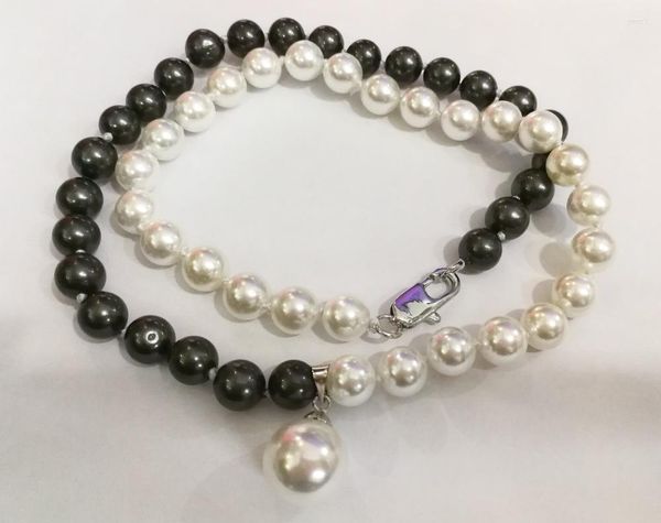 Colares pendentes jóias femininas 8 mm preto branco misturado 12 mm de contas redonda do mar natural do mar do sul