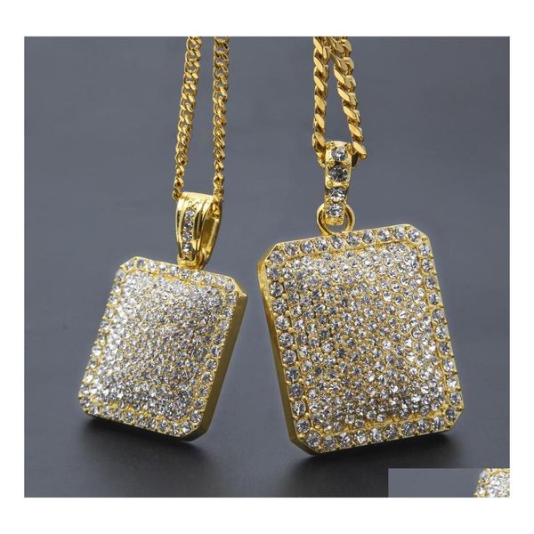 Подвесные ожерелья мужская хип -хоп золотой цепь модные ювелирные украшения Fl Fl Athestone Dog Tag для мужчин кубинские звень