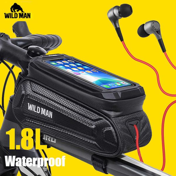 Borse laterali WILD MAN Bike 1.8L Telaio Tubo anteriore Bicicletta Custodia impermeabile per telefono Custodia per touchscreen da 7 pollici Accessori 0201