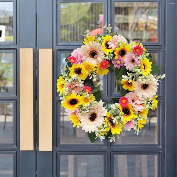 Декоративные цветы Гербера венок искусственный цветок с листьями Добро пожаловать входную дверь, навесовая украшение ярко окрашенной гирлянда#g