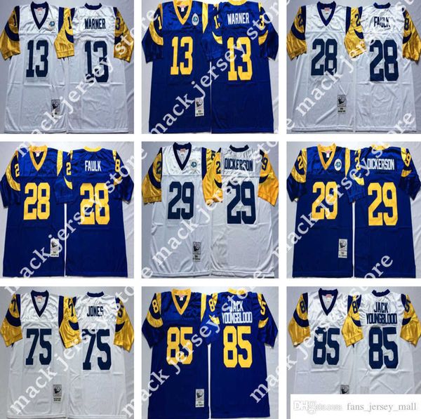 NCAA Vintage Mitchell e Ness Football 85 Jack Youngblood Maglie Retro Stitch 28 Marshall Faulk 13 Kurt Warner 29 Eric Dickerson Jersey