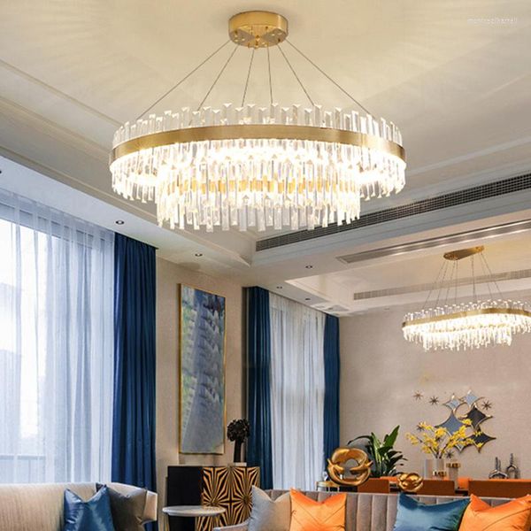 Lâmpadas de lâmpadas pendentes Crystal Candelier 2023 Sala de estar de luxo leve pós-moderna Ring Circular Duas-camada de camada dupla LED