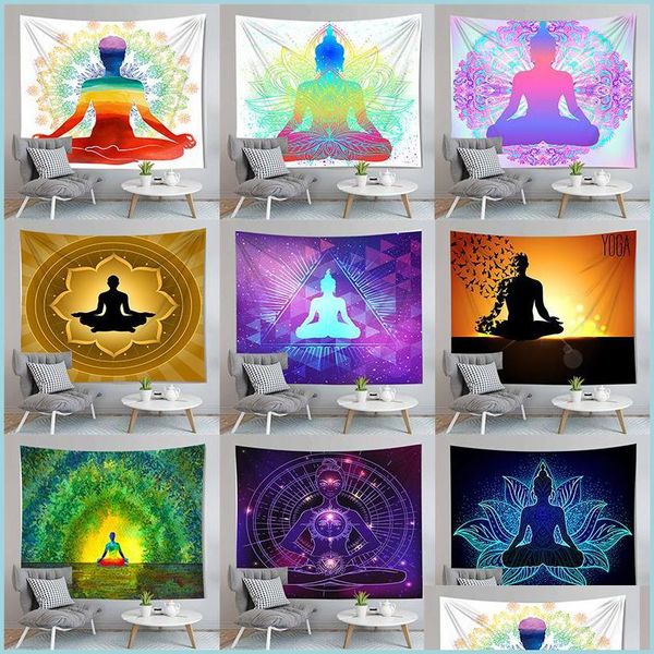 Wandteppiche Buddha Meditation Statue Tapisserie Wandbehang Tuch Chakra Yoga Teppich Home Dekoration Drop Lieferung Garten Dhjmj