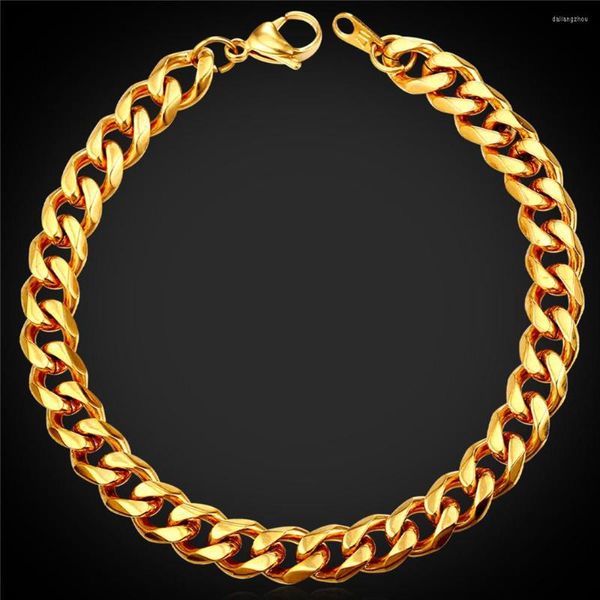 Pulseiras de link Men Bracelet Hand Gold/Black Gun Color Aço inoxidável 9mm 21cm 2023 Jóias de rocha GNH2279