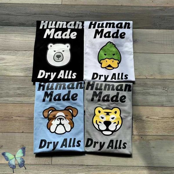 Camisetas masculinas Humano Feito de manga longa Tshirt Tiger Polar Bear Duck Bulldog Puppy Print G230131