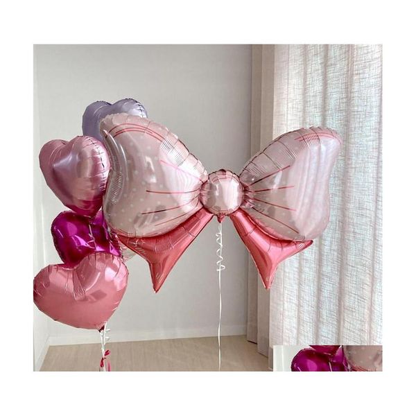 Decorazione per feste 1Pc Grande fiocco blu rosa Foil Balloons Kids Birthday Girl Gift Gonfiato Rosetta Globos Baby Shower Helium Ballon Dro Dhu7W