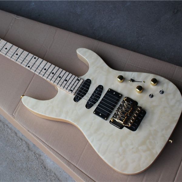 6-saitige E-Gitarre in Naturholzfarbe mit Floyd Rose Maple-Griffbrett, gestepptem Ahornfurnier, anpassbar