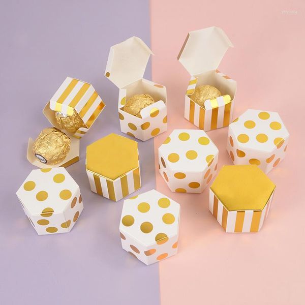 Geschenkpapier 10/20/30 Stück Mini Lovely Gold Polka Dot Gestreifte sechseckige Papier-Süßigkeitsboxen Babyparty-Box Geburtstag Hochzeit Partybevorzugung