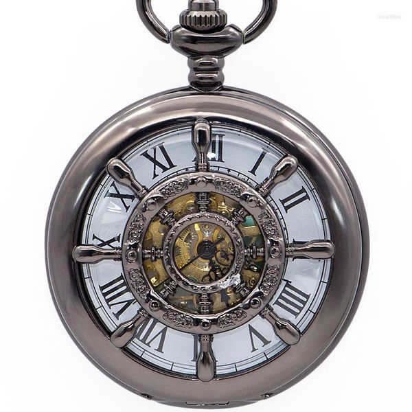 Taschenuhren Top-Marke Retro Steampunk Hohlschnitzerei Mechanische Fob-Kette mit Geschenktropfen PJX1364