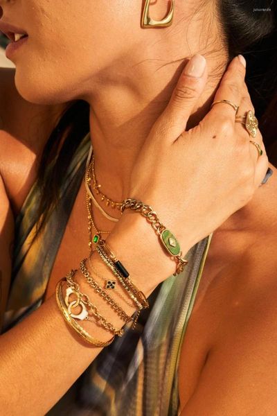 Pulseiras de link uworld grossa 18k ouro jóias de aço inoxidável de aço de aço de aço cubano Cadeia cubana Bracelete natural para mulher presente