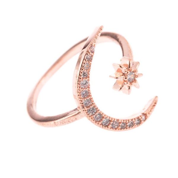 Anéis de casamento Mulheres e meninas criativas anel de moda Ring Moon Abertura do design Jóias de presente lindo rosa dourado simples