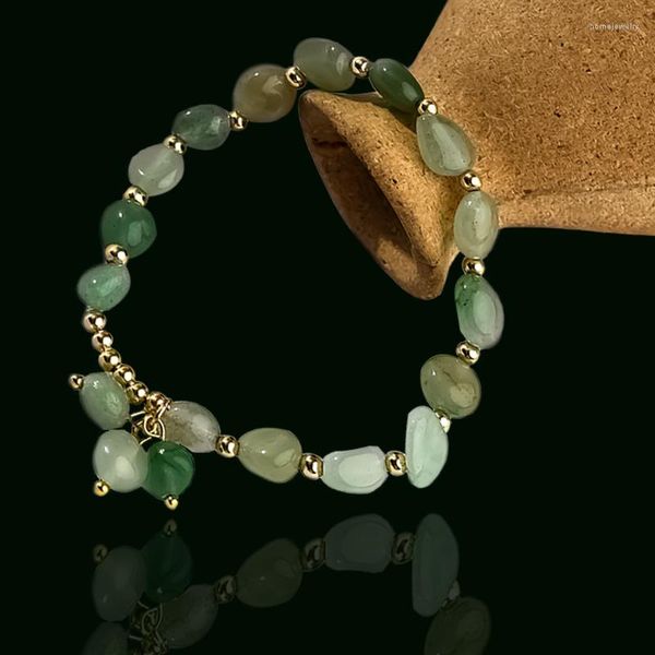 Strand Natural Green Dongling Jade Bracelets Aventurine Stone Oval Mulheres Pulseira de pulseira Elastic Turquoise Jewelry Acessorie