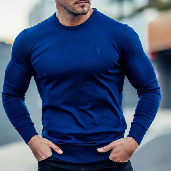 Мужские футболки Новый бренд мужской футболка с длинным рукавом осенняя зимняя вязаная вышива