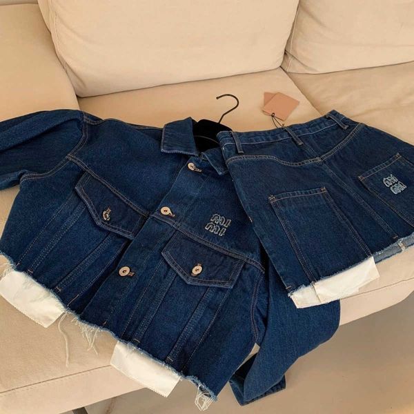 Giacca di jeans firmata giacche corte da donna primavera estate camicia casual lettere ricamate mostrano gonna sottile a vita alta felpa con cappotto temperamento in due pezzi