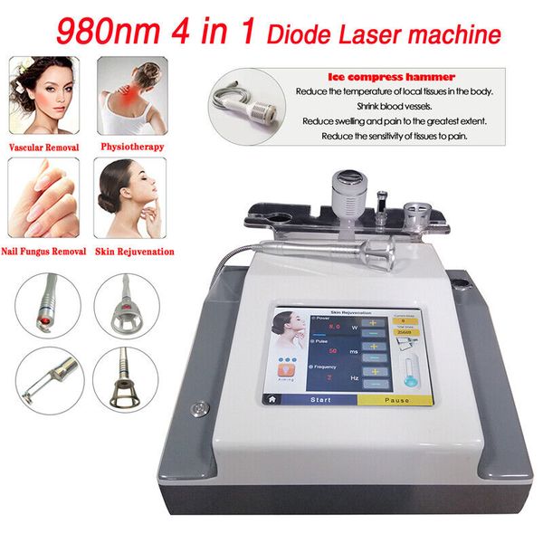 4 in 1 Laser a diodi 980nm Rimozione della vena del ragno vascolare Trattamento dell'acne Ringiovanimento della pelle Fisioterapia Macchina per la bellezza del laser per alleviare il dolore