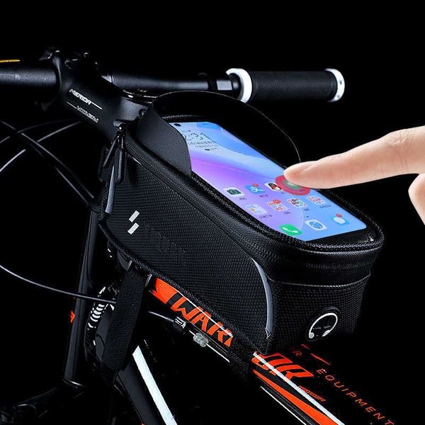 Borse laterali s Antipioggia anteriore per bicicletta Custodia per telefono touchscreen da 6,0-6,9 pollici Borsa per tubo superiore MTB Accessori per bici 0201