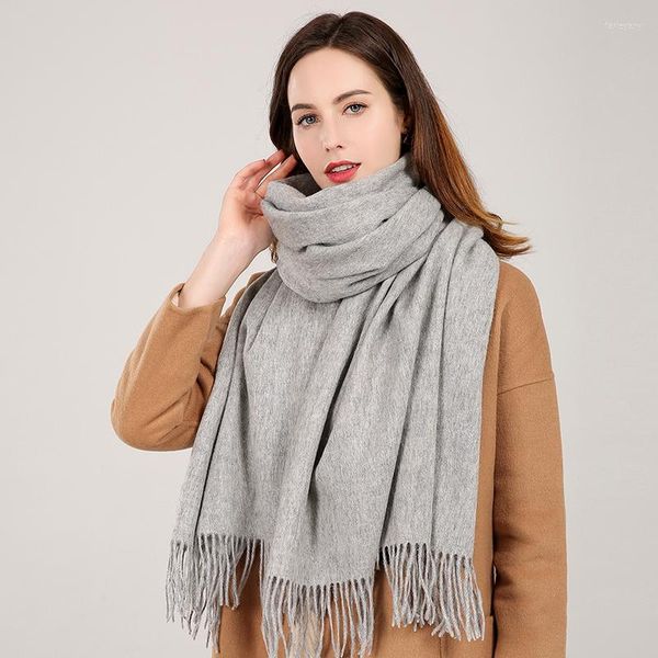 Sciarpe Inverno Vera Lana Sciarpa Donna Scaldacollo Grande Sciarpa Con Nappa Scialle E Avvolge Cashmere Foulard Grigio Puro