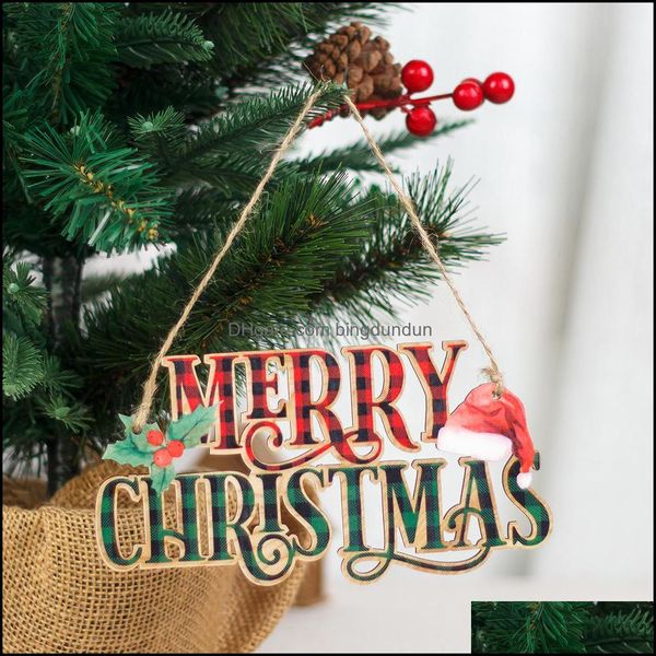 Decorazioni natalizie Nuove lettere in legno Buon elenco Plaid dipinto Segno di Natale Ciondolo in legno Consegna a domicilio Giardino festivo P Dh4Sv