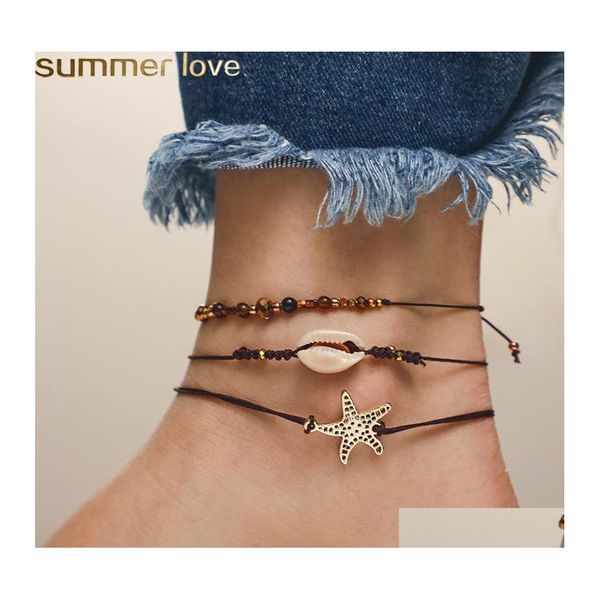 Fußkettchen Muschelanhänger Fußkettchen Perlen Muschelarmband für Frauen Seestern Sandale Statement Fußkette Boho Strandschmuck Drop Lieferung Ot3Pg