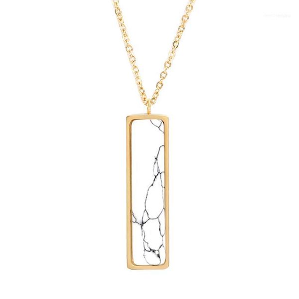 Цепи rir Белый вертикальный барной ожерелье Мрамор натуральный камень прямоугольник изящный минималистский геометрический шарм для женщин1