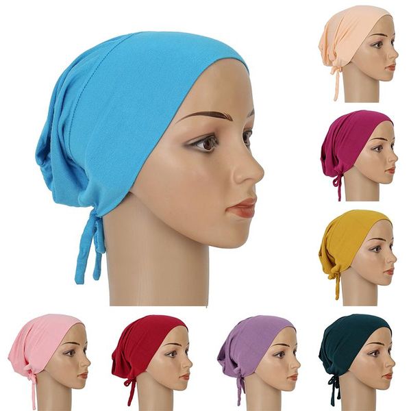 Mützen Beanie/Totenkopfkappen Modale elastische mehrfarbige Riemenbodenkappe Turban unten Bindeseil Hijab reine Farbe verstellbarer Kopf